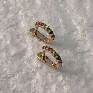 Anzie 14k Gold Multi-Color Gem Huggie Hoop Earrings